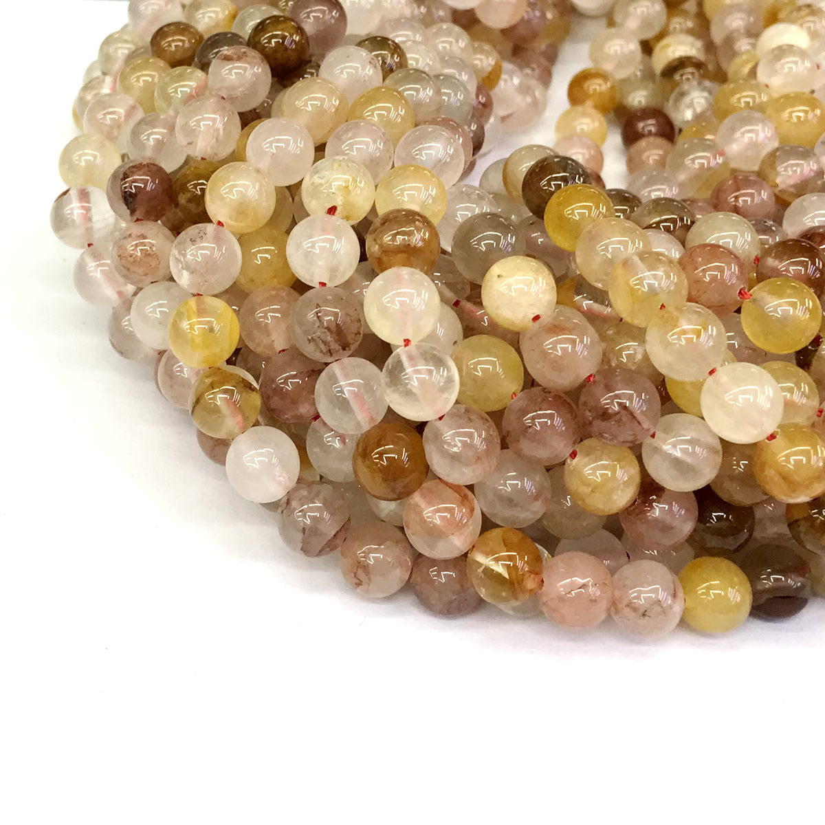 CQU131 Pink & Yellow Quartz Beads Smooth Round 6mm 15" Strand