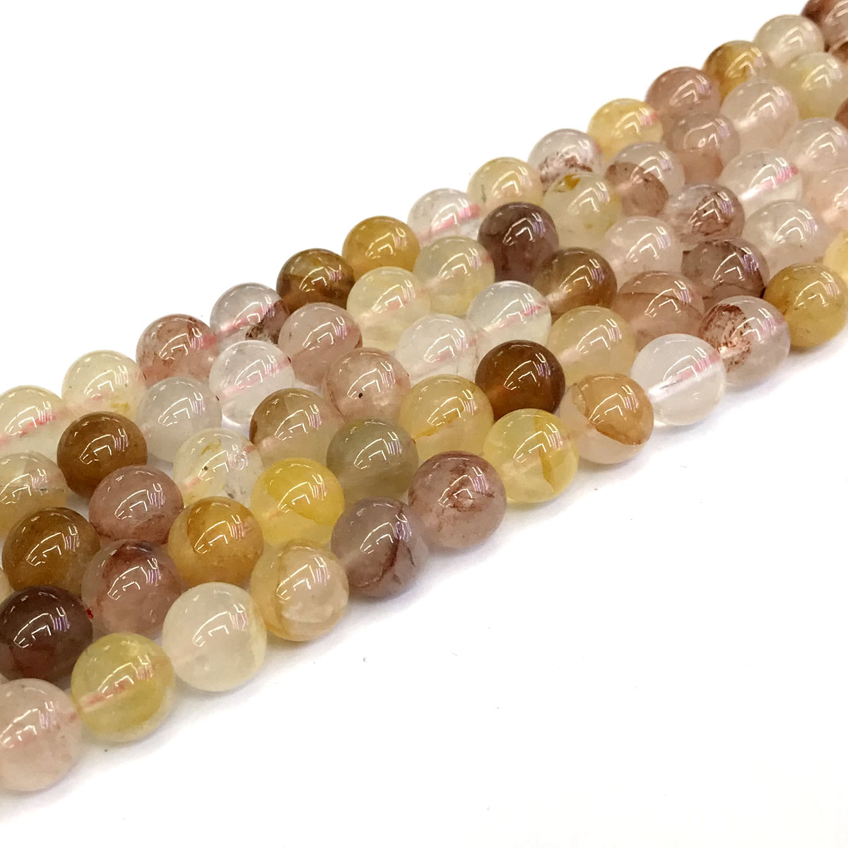 CQU133 Pink & Yellow Quartz Beads Smooth Round 10mm 15" Strand