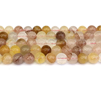 CQU133 Pink & Yellow Quartz Beads Smooth Round 10mm 15" Strand