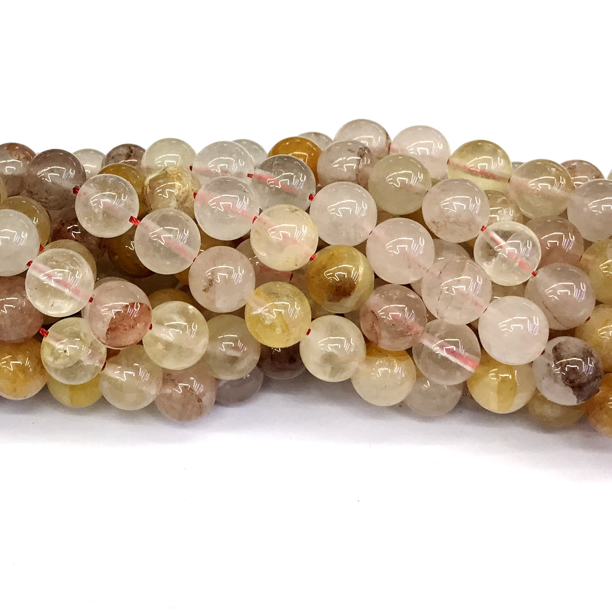 CQU133 Pink & Yellow Quartz Beads Smooth Round 10mm 15" Strand