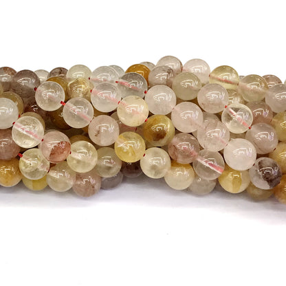 CQU133 Pink & Yellow Quartz Beads Smooth Round 10mm 15" Strand