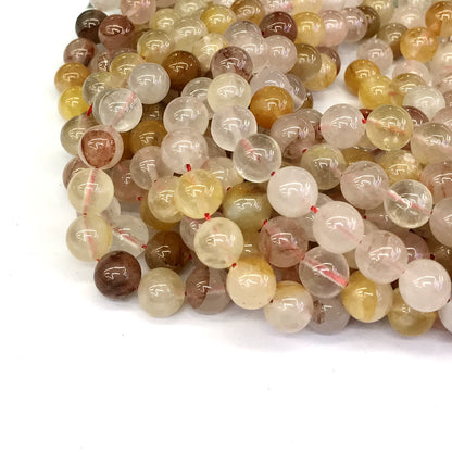 CQU133 Pink & Yellow Quartz Beads Smooth Round 10mm 15" Strand