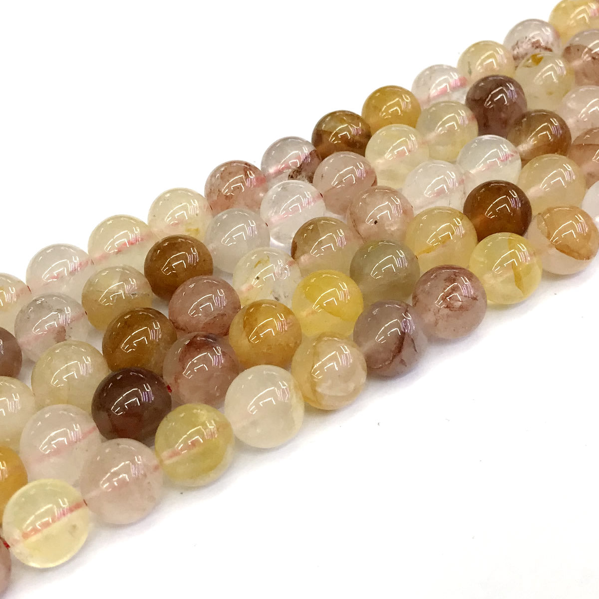 CQU134 Pink & Yellow Quartz Beads Smooth Round 12mm 15" Strand