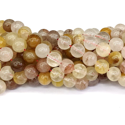 CQU134 Pink & Yellow Quartz Beads Smooth Round 12mm 15" Strand