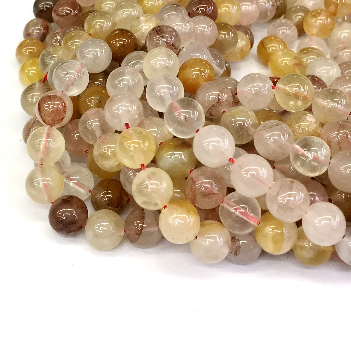 CQU134 Pink & Yellow Quartz Beads Smooth Round 12mm 15" Strand