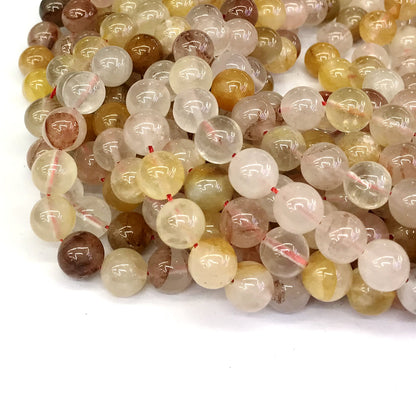 CQU134 Pink & Yellow Quartz Beads Smooth Round 12mm 15" Strand