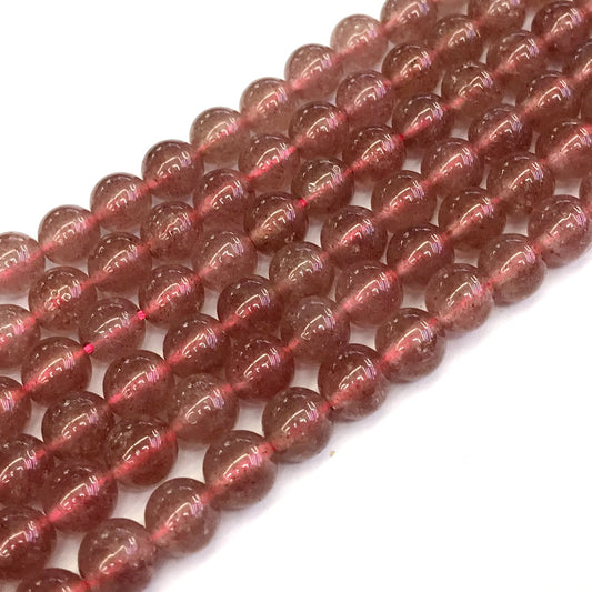 CQU141 Strawberry Quartz Beads Smooth Round 10mm 15" Strand