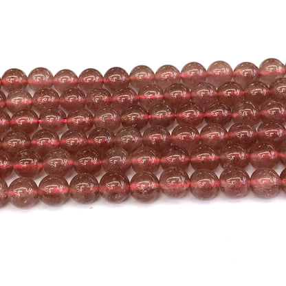 CQU141 Strawberry Quartz Beads Smooth Round 10mm 15" Strand