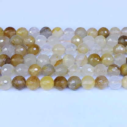 CQU15 Yellow Quartz Beads Faceted Round 10mm 15" Strand