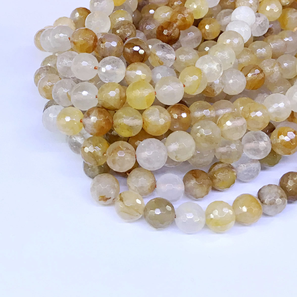 CQU15 Yellow Quartz Beads Faceted Round 10mm 15" Strand