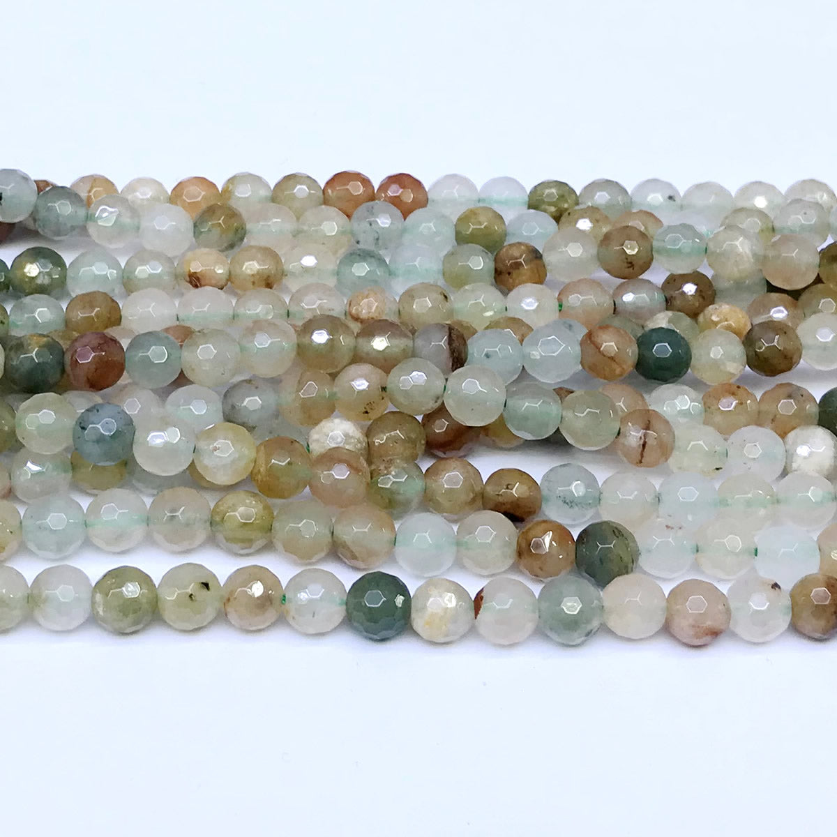 CQU23 Green Rutilated Quartz Beads Faceted Round 6mm 15" Strand