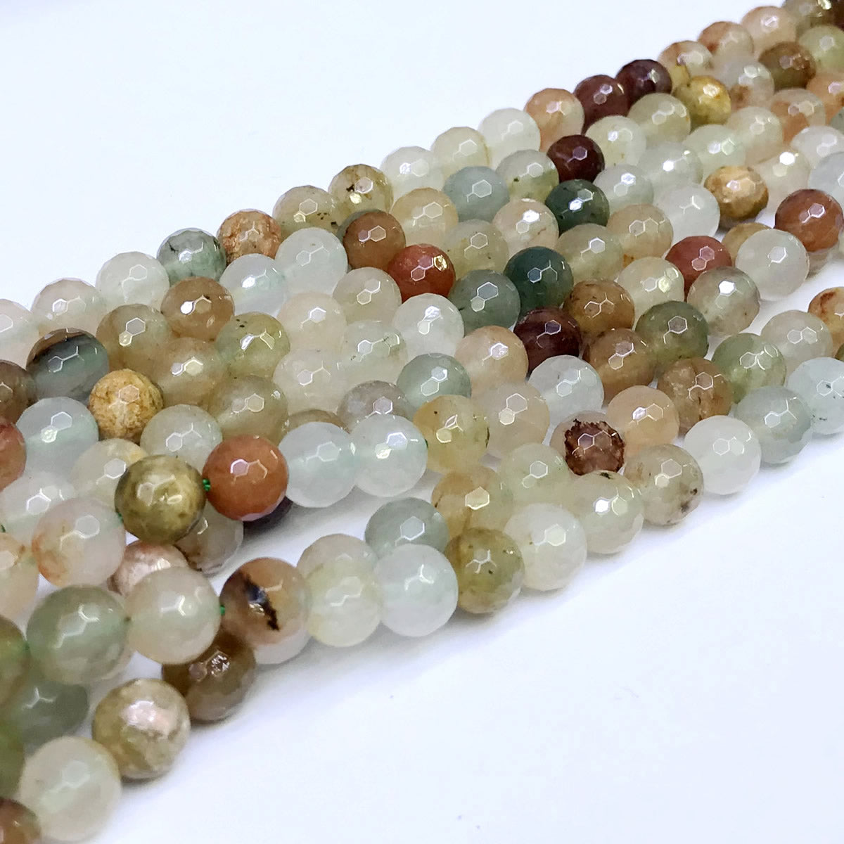 CQU24 Green Rutilated Quartz Beads Faceted Round 8mm 15" Strand