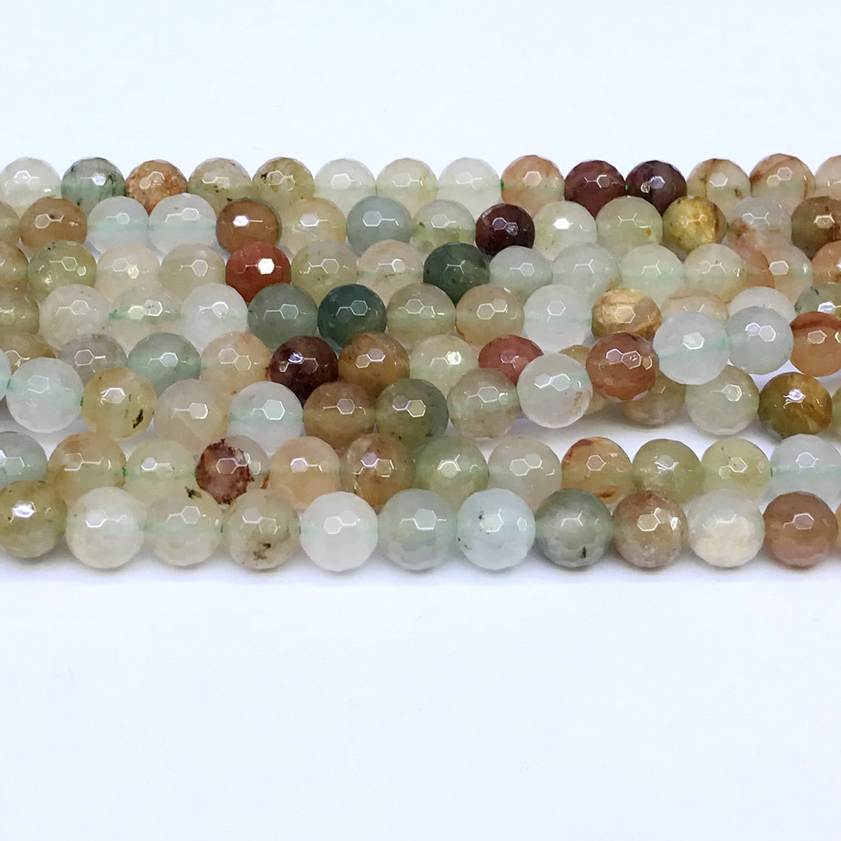 CQU24 Green Rutilated Quartz Beads Faceted Round 8mm 15" Strand