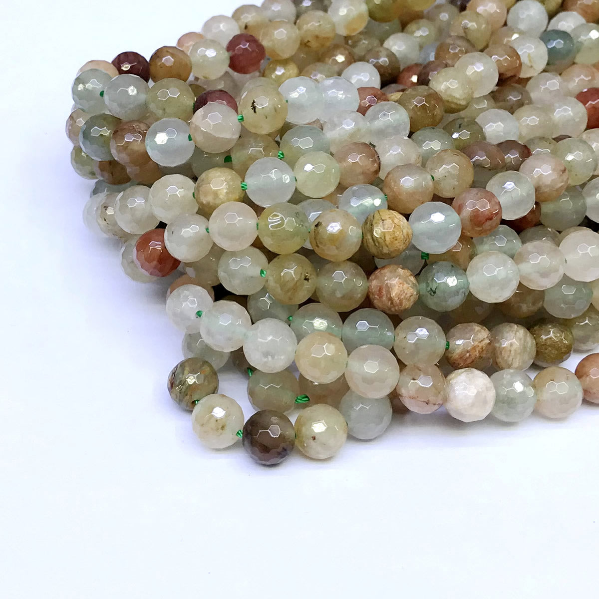 CQU24 Green Rutilated Quartz Beads Faceted Round 8mm 15" Strand