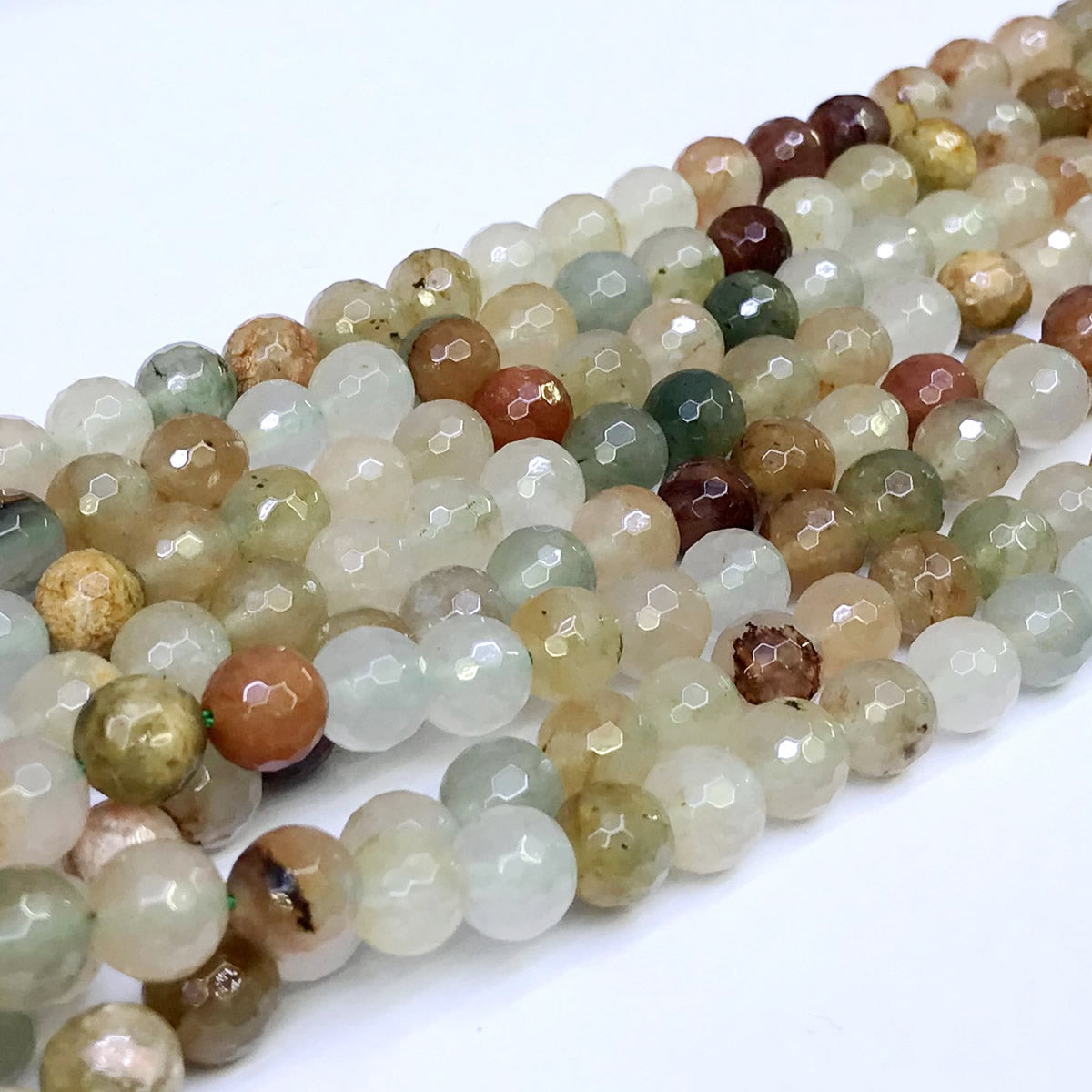 CQU25 Green Rutilated Quartz Beads Faceted Round 10mm 15" Strand