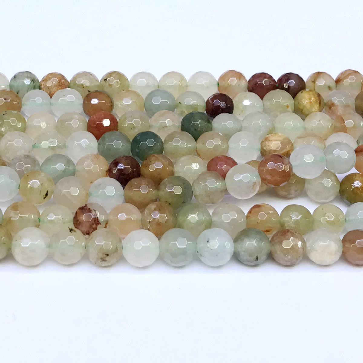 CQU25 Green Rutilated Quartz Beads Faceted Round 10mm 15" Strand