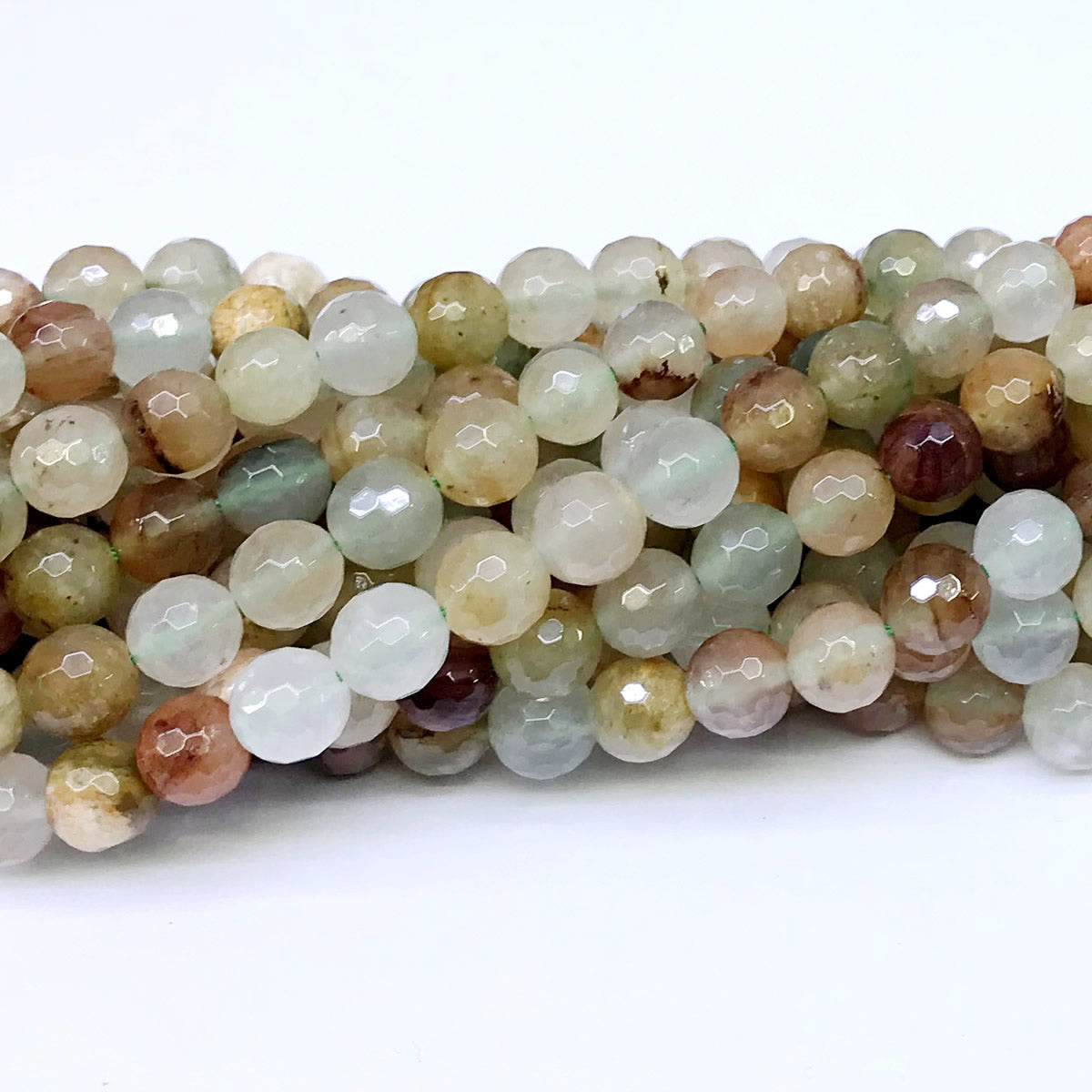 CQU25 Green Rutilated Quartz Beads Faceted Round 10mm 15" Strand