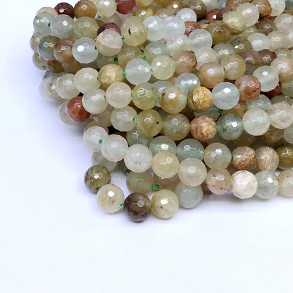 CQU25 Green Rutilated Quartz Beads Faceted Round 10mm 15" Strand