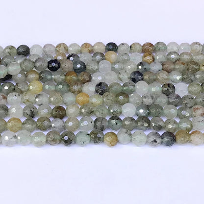 CQU28 Mixed Rutilated Quartz Beads Faceted Round 6mm 15" Strand