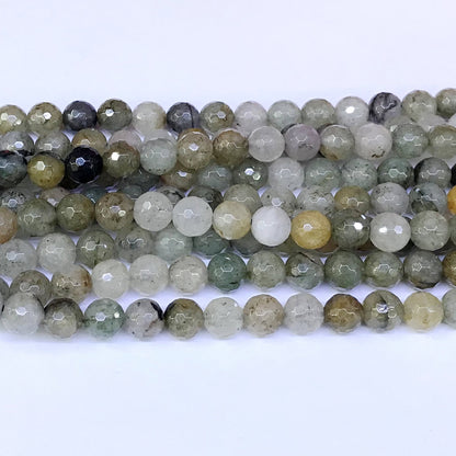 CQU29 Mixed Rutilated Quartz Beads Faceted Round 8mm 15" Strand