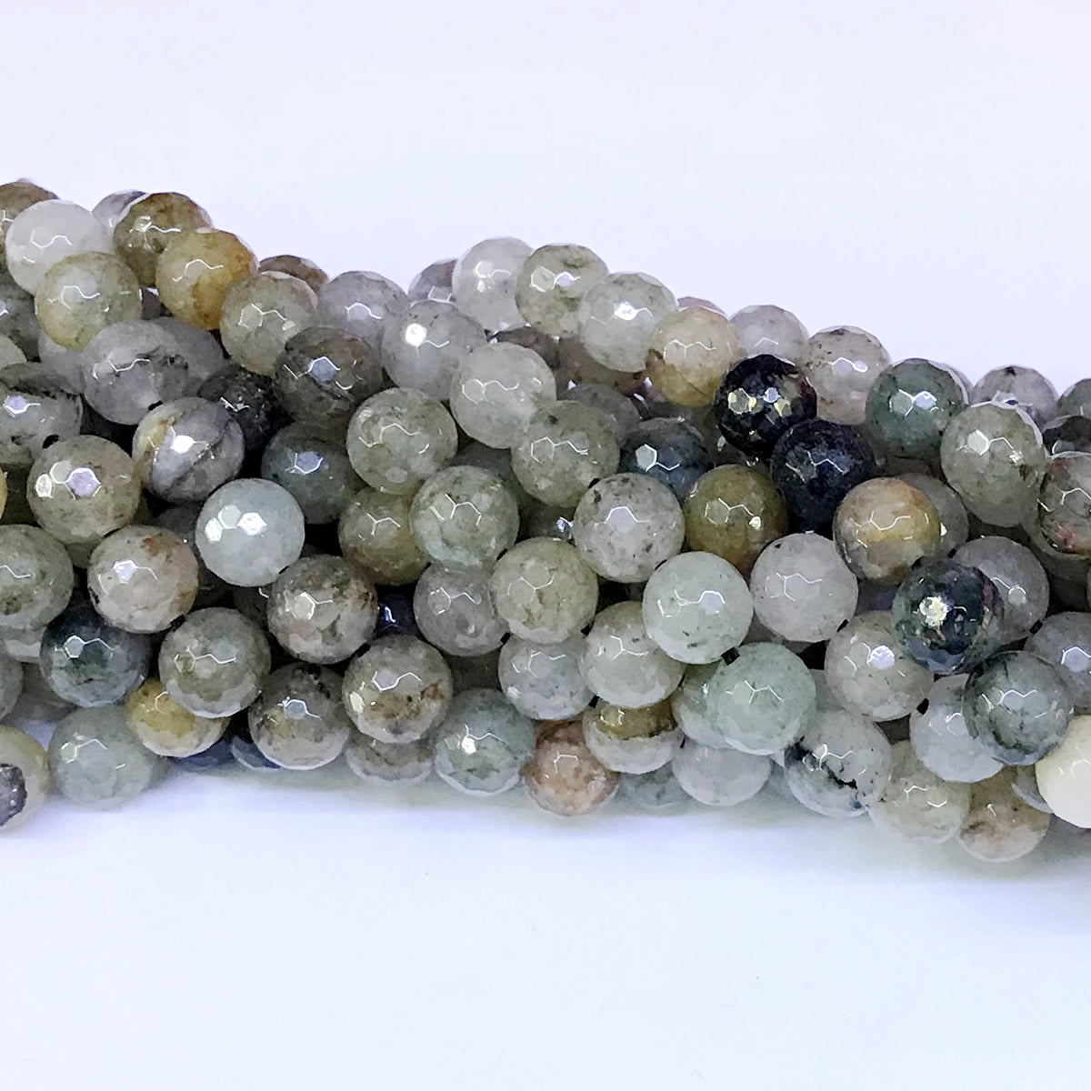 CQU29 Mixed Rutilated Quartz Beads Faceted Round 8mm 15" Strand