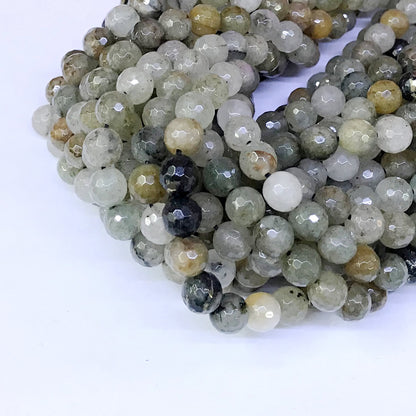 CQU29 Mixed Rutilated Quartz Beads Faceted Round 8mm 15" Strand