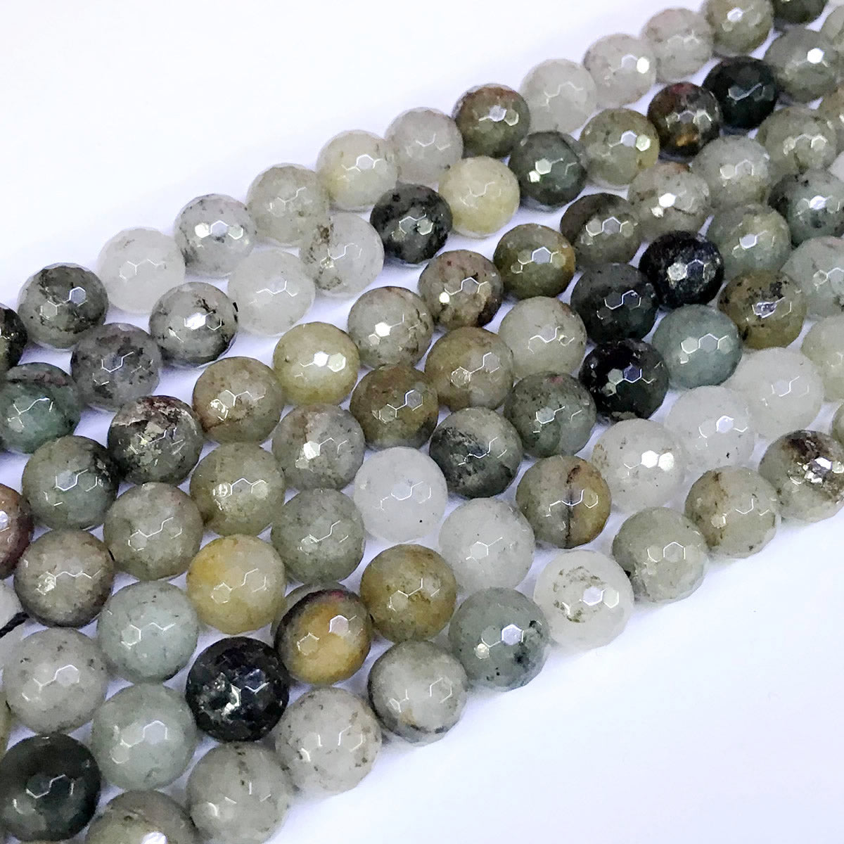 CQU30 Mixed Rutilated Quartz Beads Faceted Round 10mm 15" Strand