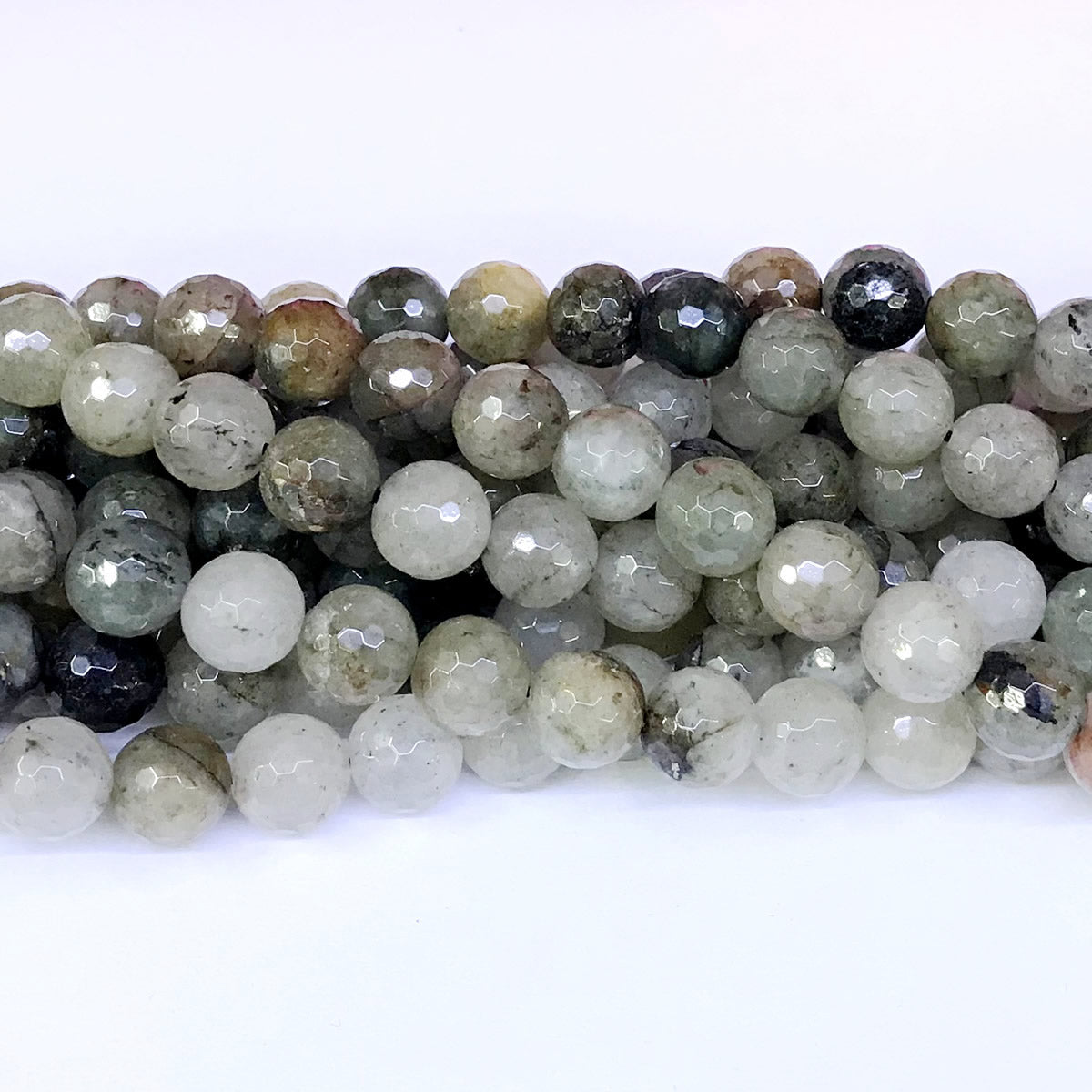 CQU30 Mixed Rutilated Quartz Beads Faceted Round 10mm 15" Strand