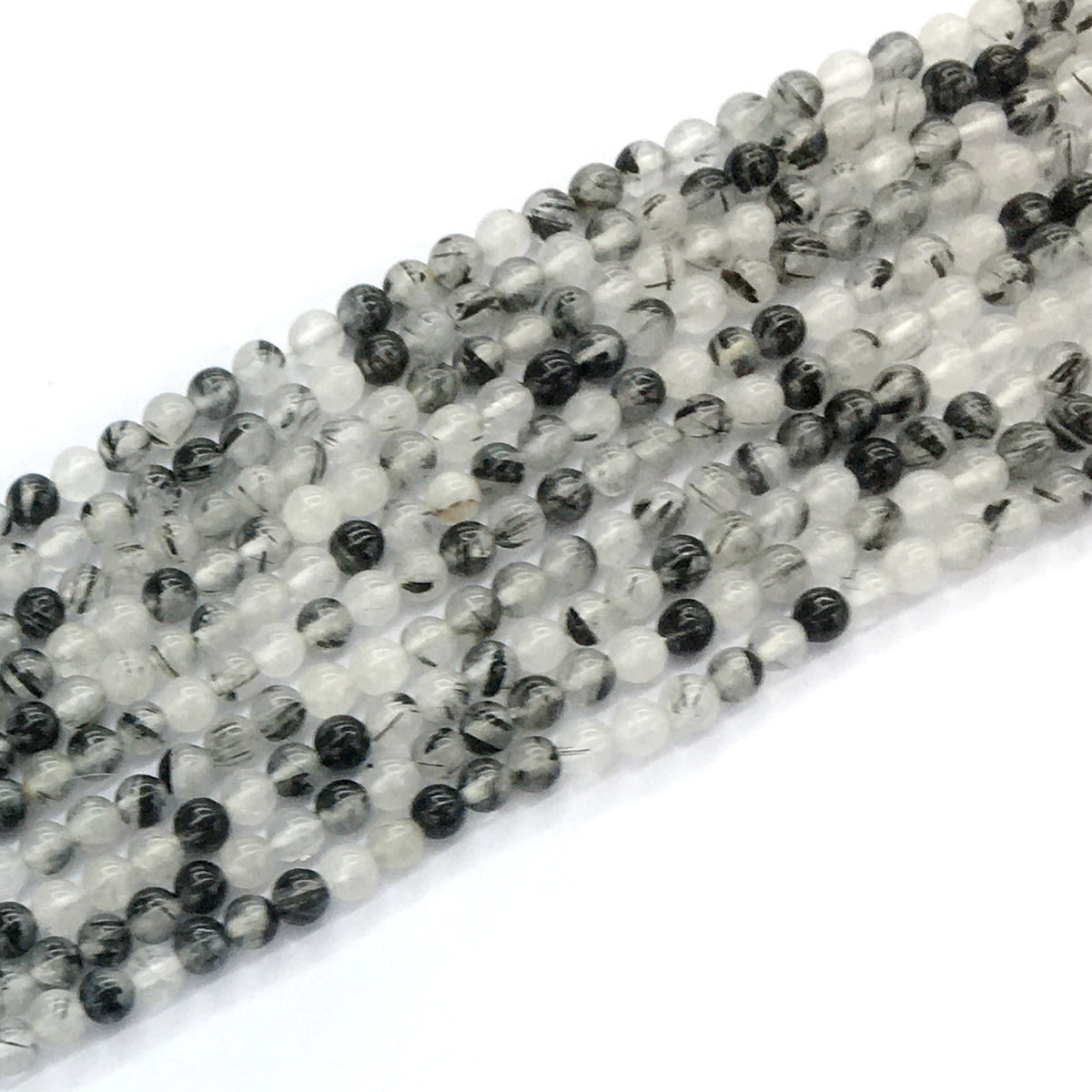 CQU33 Black Rutilated Quartz Beads Smooth Round 4mm 15.5" Strand