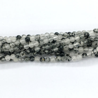 CQU33 Black Rutilated Quartz Beads Smooth Round 4mm 15.5" Strand