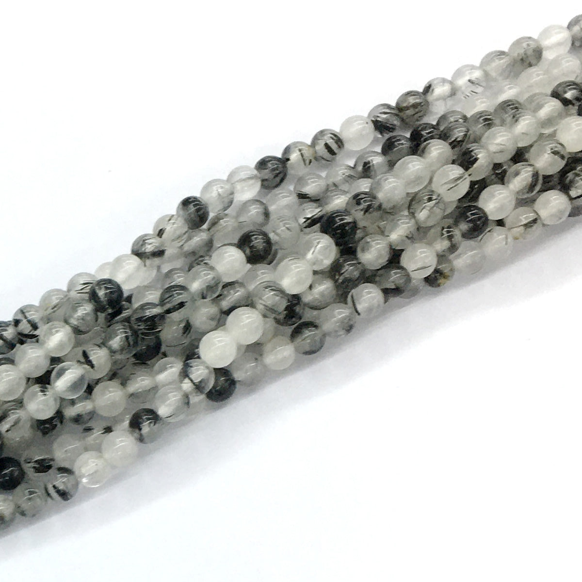 CQU33 Black Rutilated Quartz Beads Smooth Round 4mm 15.5" Strand