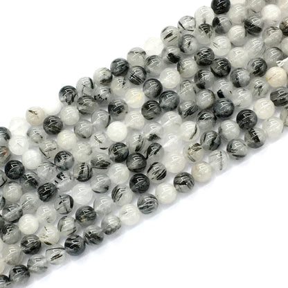 CQU34 Black Rutilated Quartz Beads Smooth Round 6mm 15.5" Strand