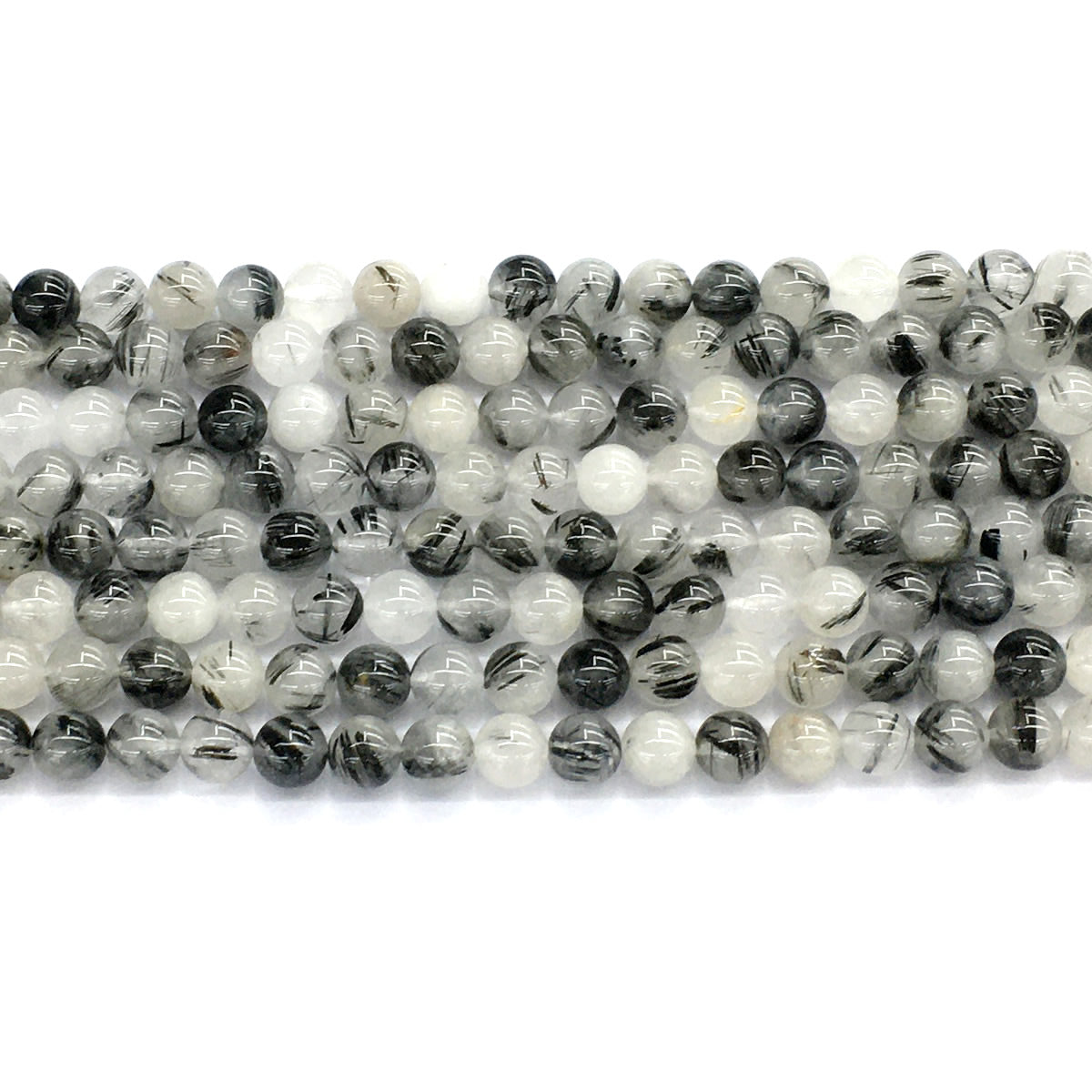 CQU34 Black Rutilated Quartz Beads Smooth Round 6mm 15.5" Strand