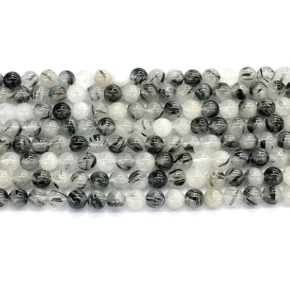 CQU34 Black Rutilated Quartz Beads Smooth Round 6mm 15.5" Strand