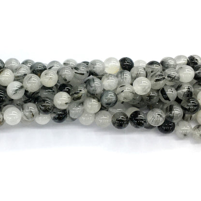 CQU34 Black Rutilated Quartz Beads Smooth Round 6mm 15.5" Strand