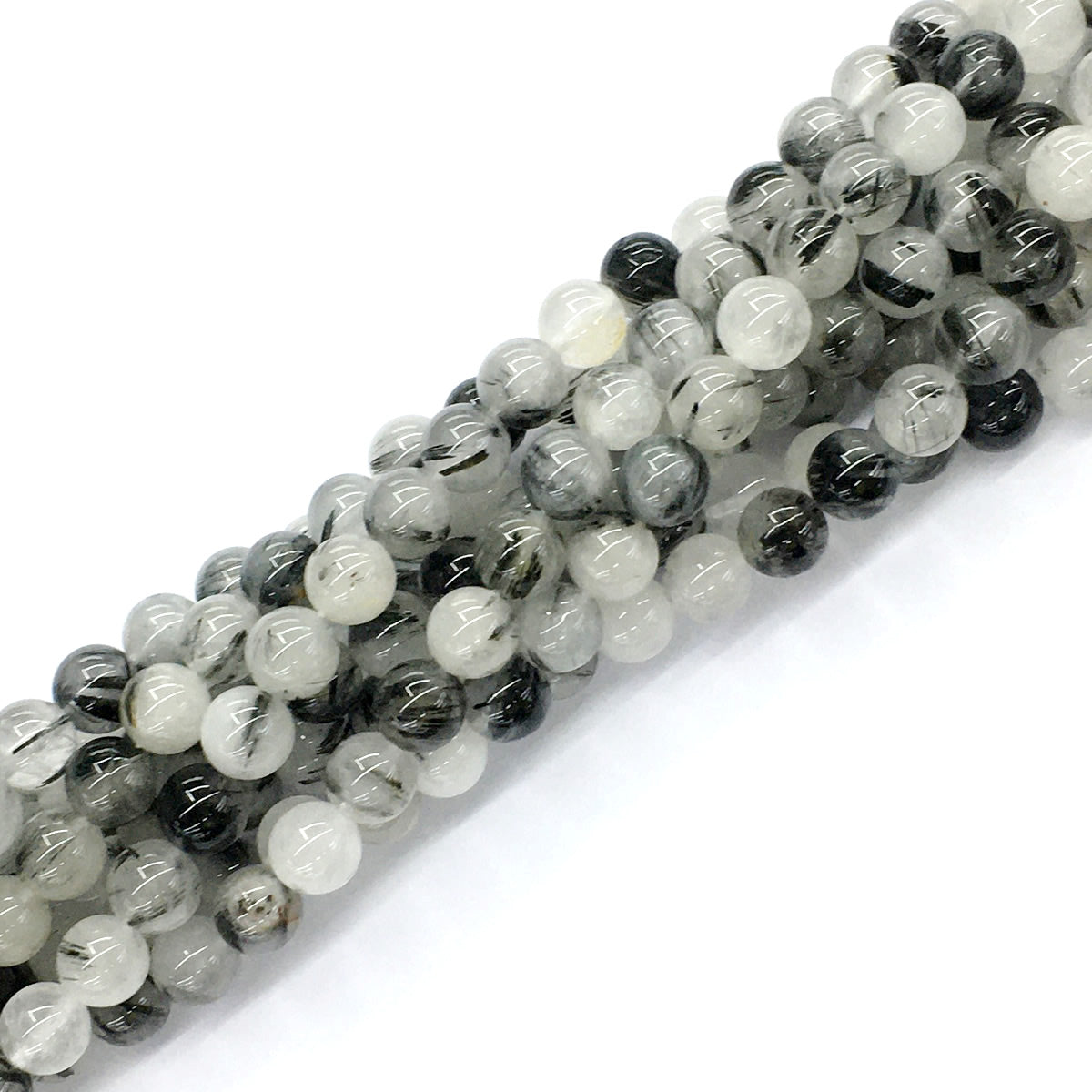 CQU34 Black Rutilated Quartz Beads Smooth Round 6mm 15.5" Strand