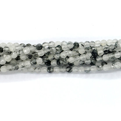 CQU39 Black Rutilated Quartz Beads Faceted Round 4mm 15.5" Strand