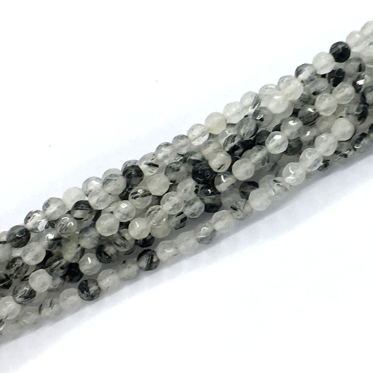 CQU39 Black Rutilated Quartz Beads Faceted Round 4mm 15.5" Strand