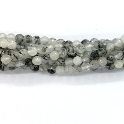 CQU40 Black Rutilated Quartz Beads Faceted Round 6mm 15.5" Strand