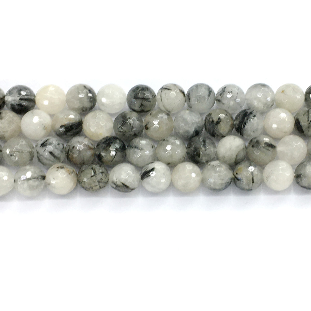 CQU43 Black Rutilated Quartz Beads Faceted Round 12mm 15.5" Strand