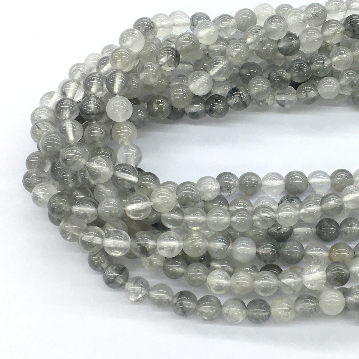 CQU66 Cloudy Quartz Beads Smooth Round 6mm 15.5" Strand