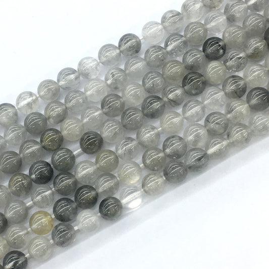 CQU67 Cloudy Quartz Beads Smooth Round 8mm 15.5" Strand