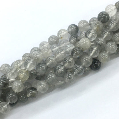 CQU67 Cloudy Quartz Beads Smooth Round 8mm 15.5" Strand