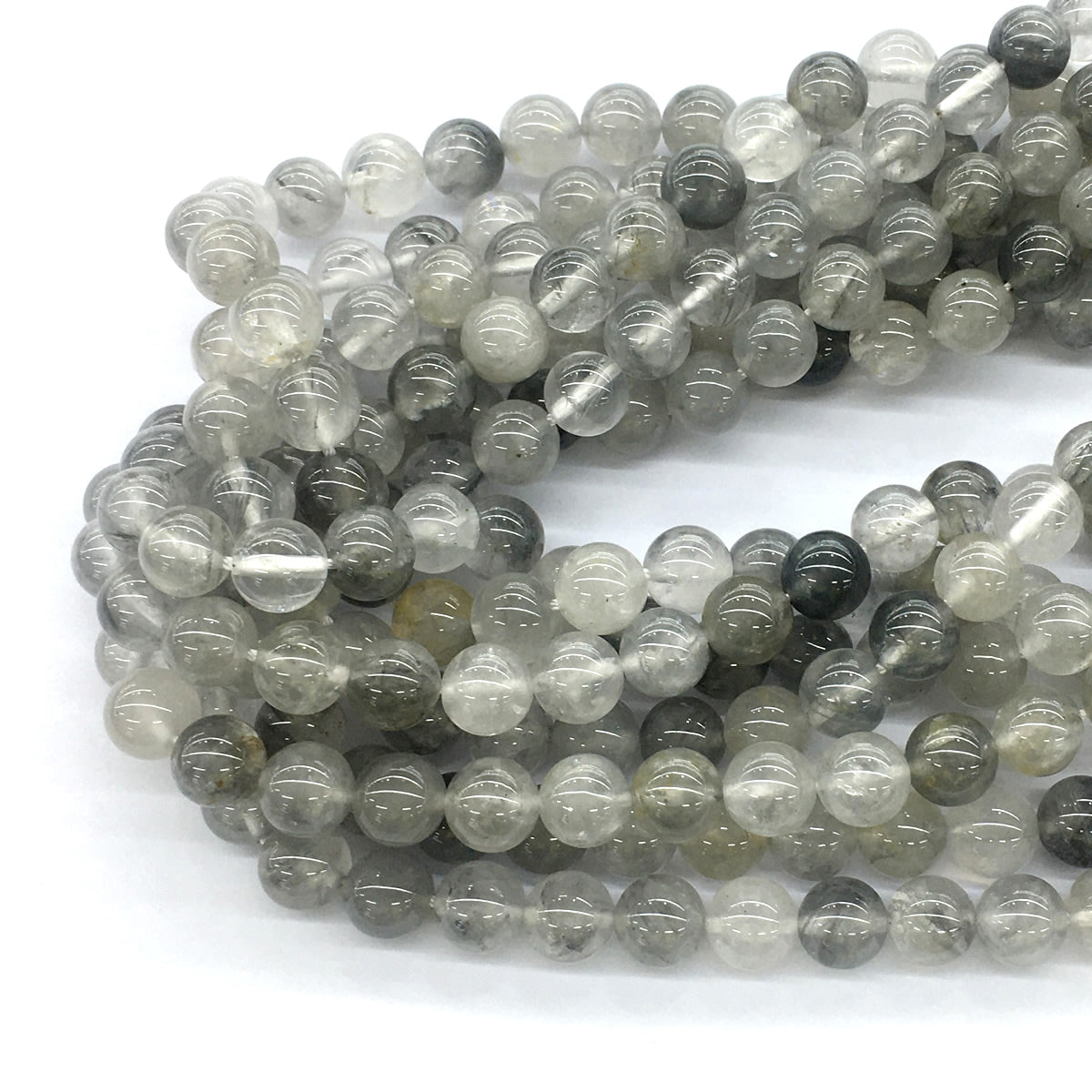 CQU67 Cloudy Quartz Beads Smooth Round 8mm 15.5" Strand