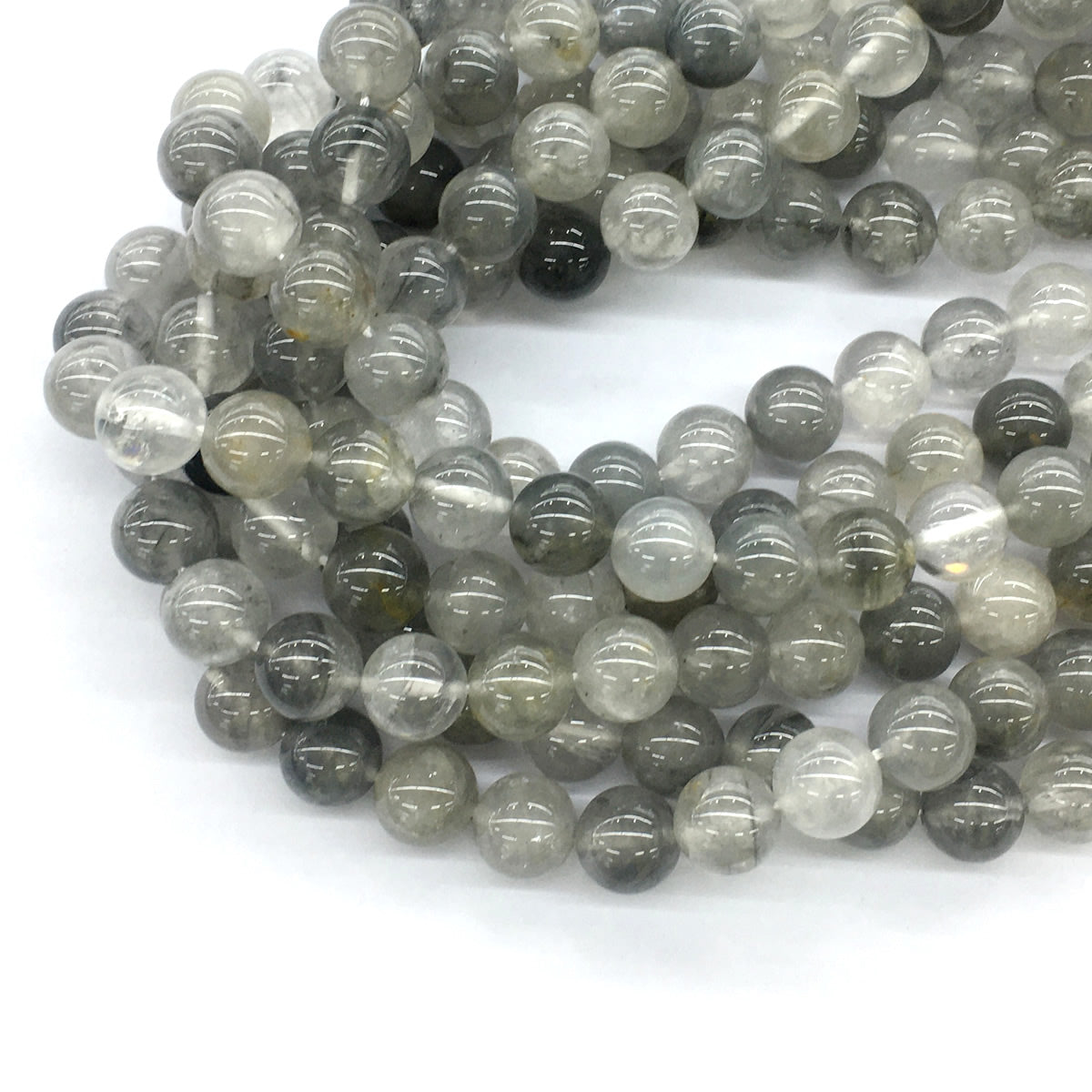 CQU68 Cloudy Quartz Beads Smooth Round 10mm 15.5" Strand