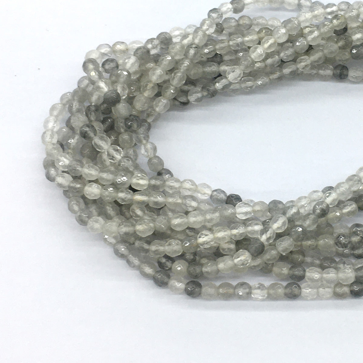 CQU74 Cloudy Quartz Beads Faceted Round 4mm 15.5" Strand