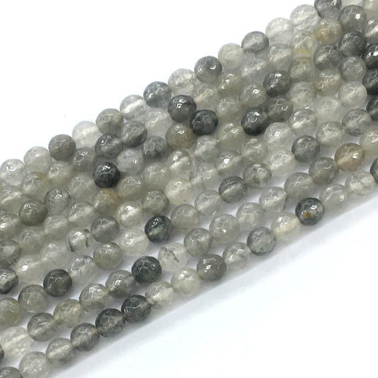 CQU75 Cloudy Quartz Beads Faceted Round 6mm 15.5" Strand