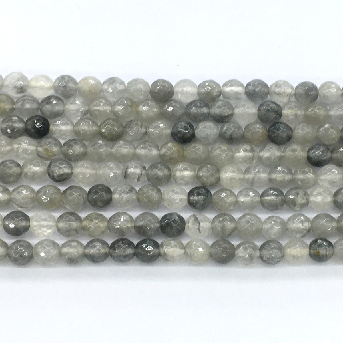 CQU75 Cloudy Quartz Beads Faceted Round 6mm 15.5" Strand