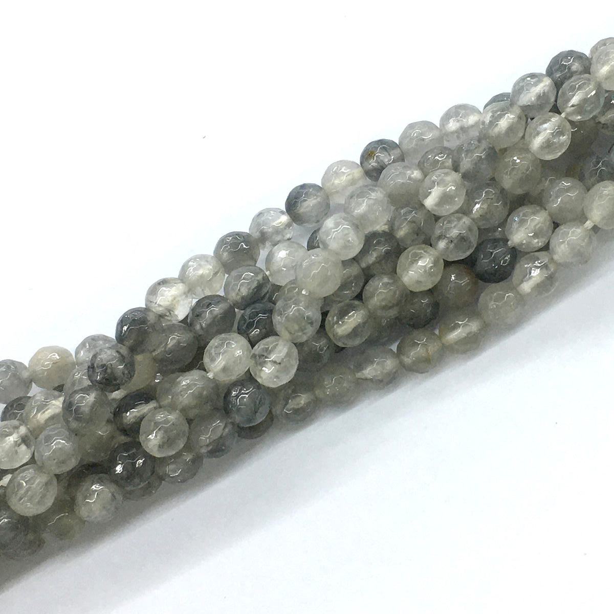 CQU75 Cloudy Quartz Beads Faceted Round 6mm 15.5" Strand