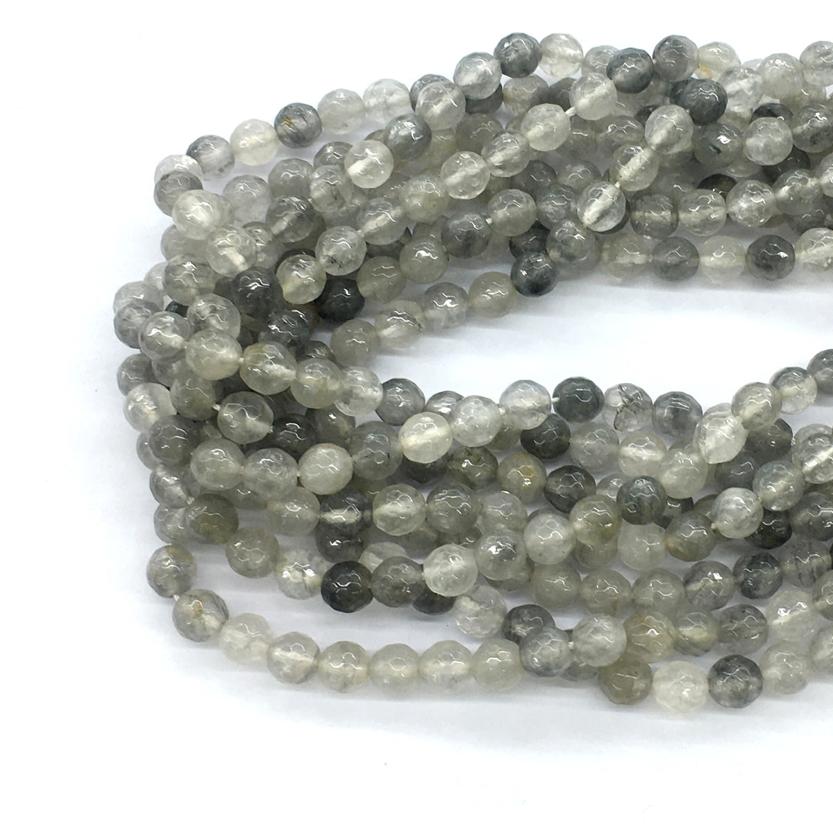 CQU75 Cloudy Quartz Beads Faceted Round 6mm 15.5" Strand